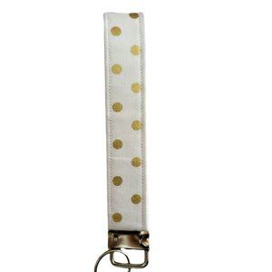Keychain | Keyfob | Lanyard Wristlet - White and Gold Polka Dot